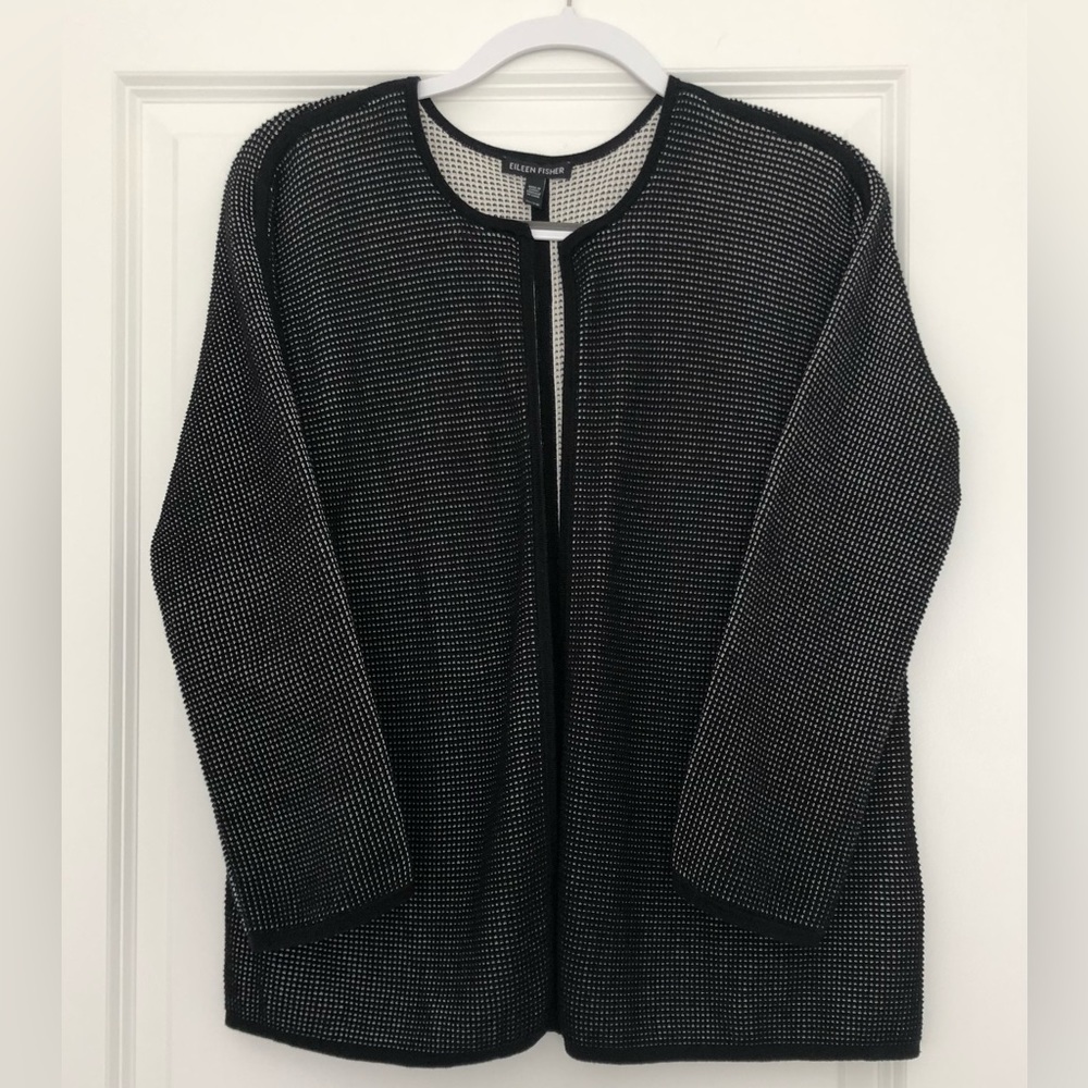 Eileen Fisher Silk/Cotton Cardigan-Black/White